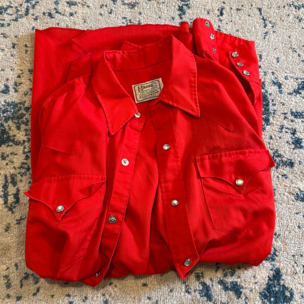 Vintage H Bar C Western Red Pearl Button Men’s Shirt 15 1/2 - 34 California - Picture 4 of 6